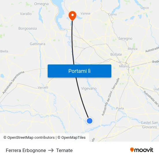 Ferrera Erbognone to Ternate map