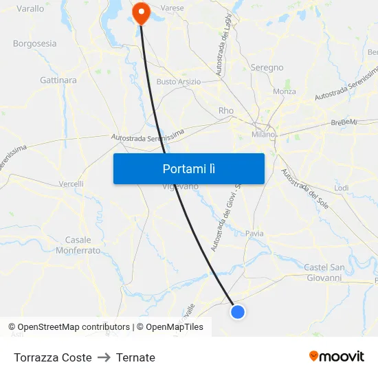 Torrazza Coste to Ternate map