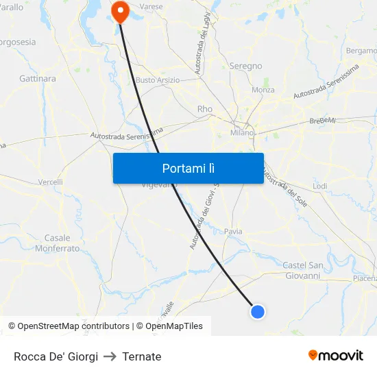 Rocca De' Giorgi to Ternate map