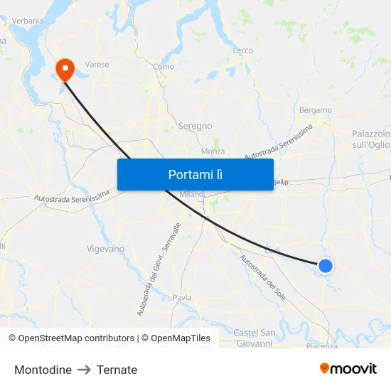 Montodine to Ternate map