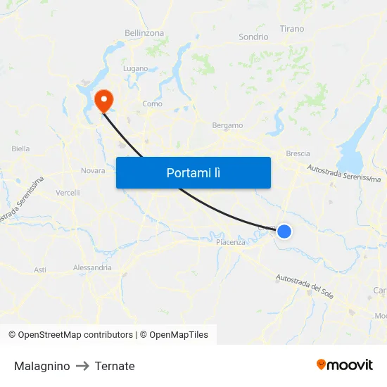 Malagnino to Ternate map