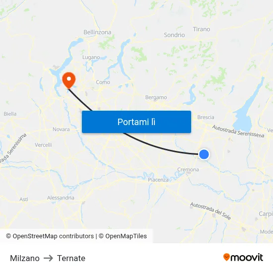 Milzano to Ternate map