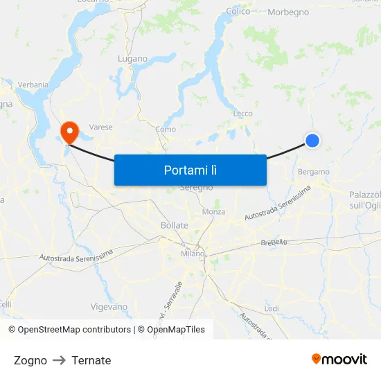 Zogno to Ternate map