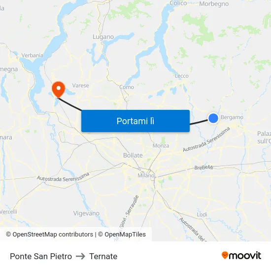 Ponte San Pietro to Ternate map