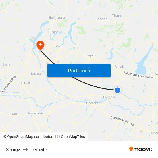 Seniga to Ternate map