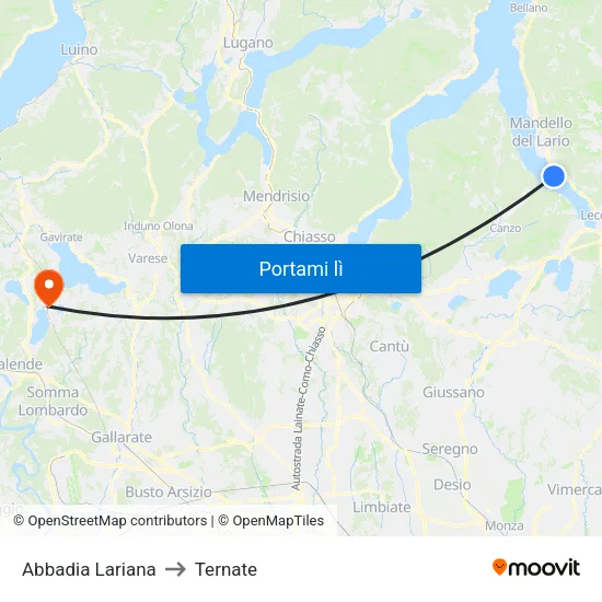 Abbadia Lariana to Ternate map