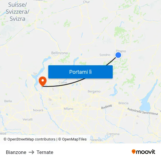 Bianzone to Ternate map