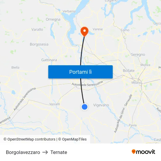 Borgolavezzaro to Ternate map