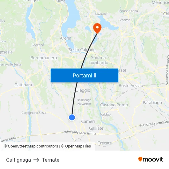 Caltignaga to Ternate map