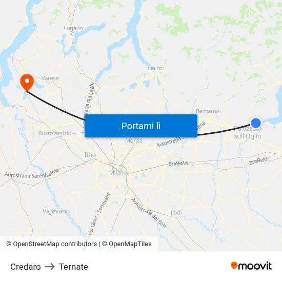 Credaro to Ternate map