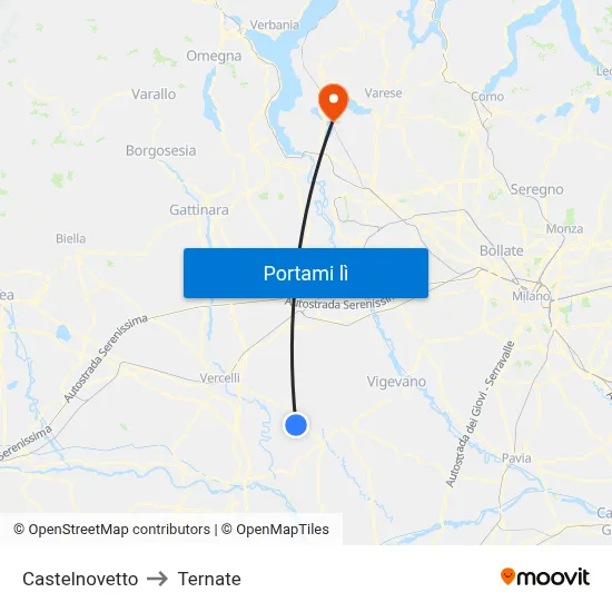 Castelnovetto to Ternate map