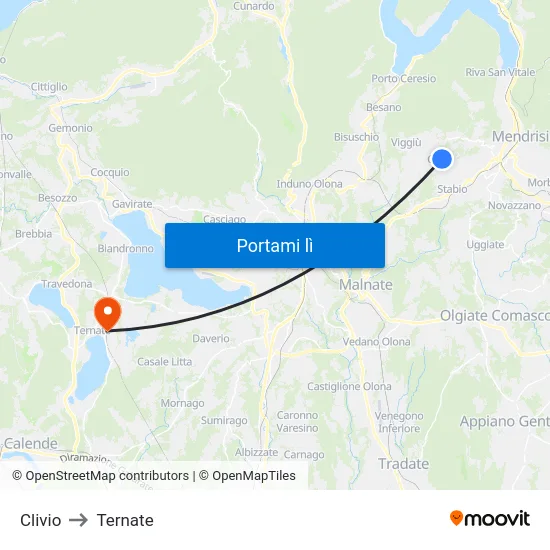 Clivio to Ternate map