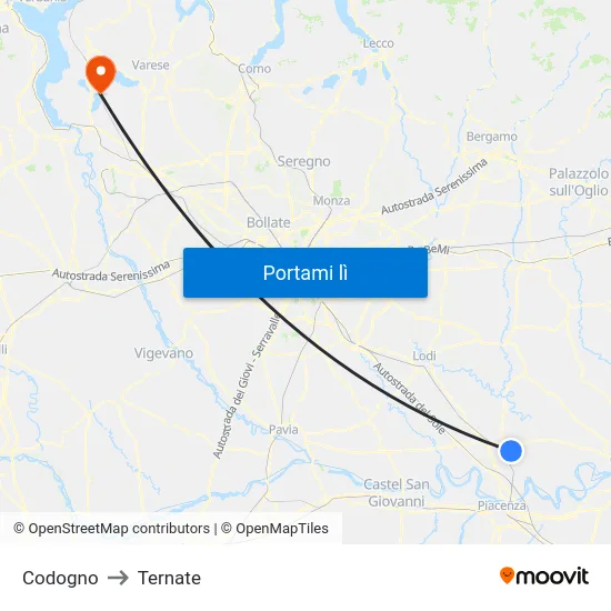 Codogno to Ternate map