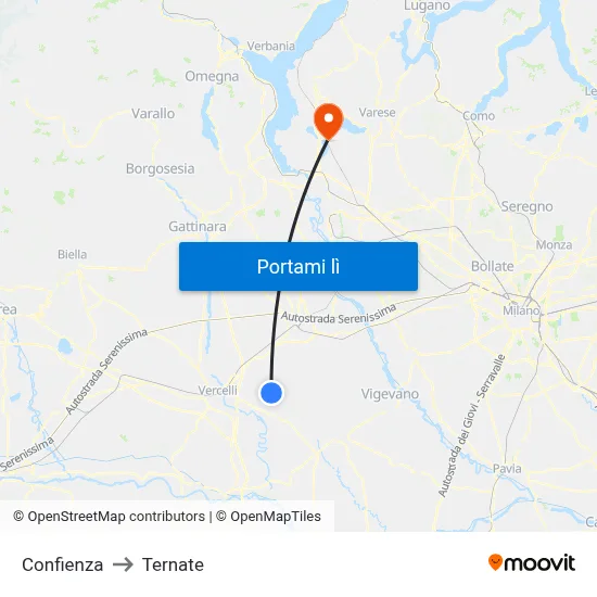 Confienza to Ternate map