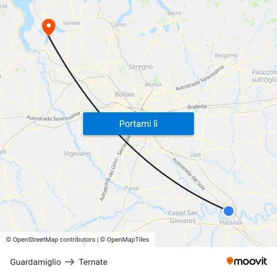 Guardamiglio to Ternate map