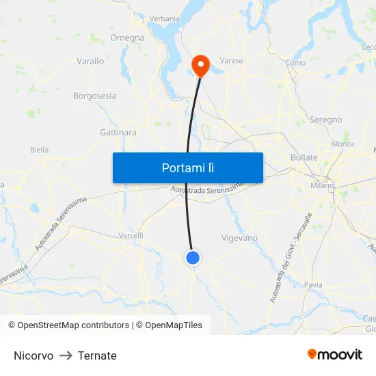 Nicorvo to Ternate map