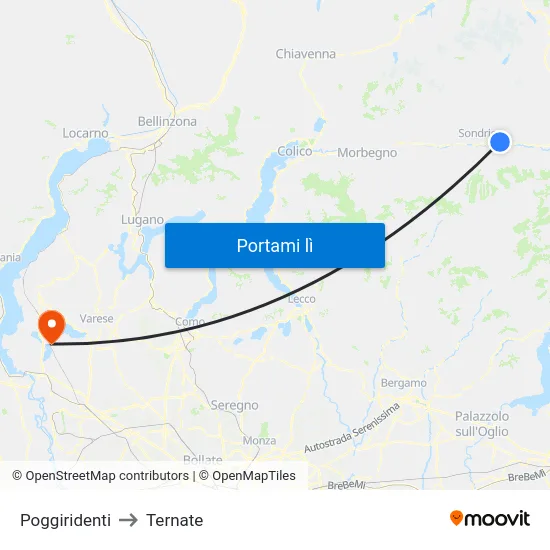 Poggiridenti to Ternate map