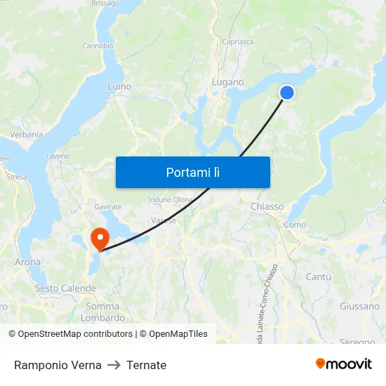 Ramponio Verna to Ternate map