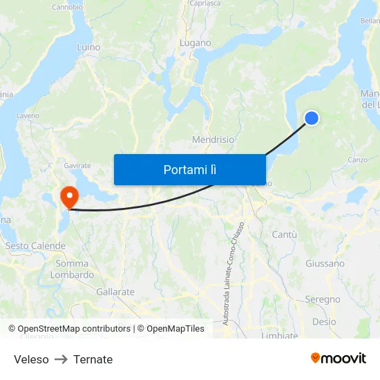 Veleso to Ternate map