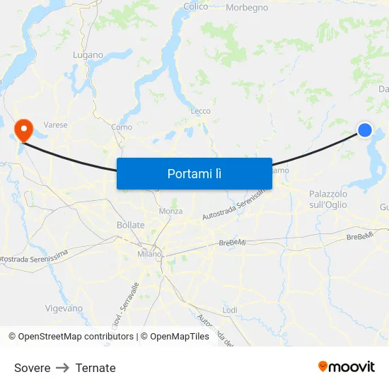 Sovere to Ternate map