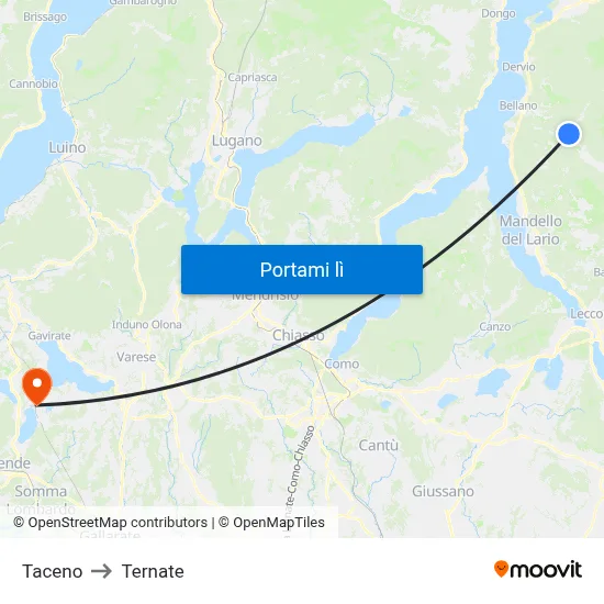 Taceno to Ternate map