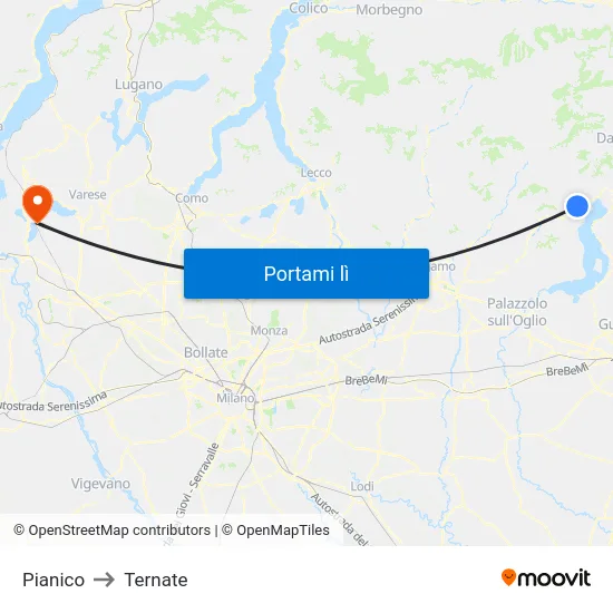 Pianico to Ternate map
