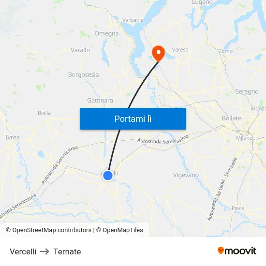 Vercelli to Ternate map