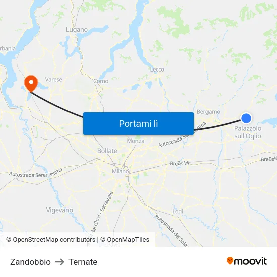 Zandobbio to Ternate map