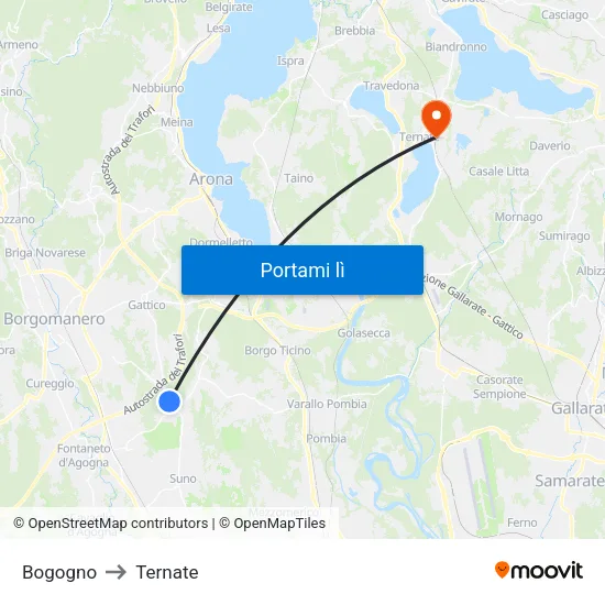 Bogogno to Ternate map