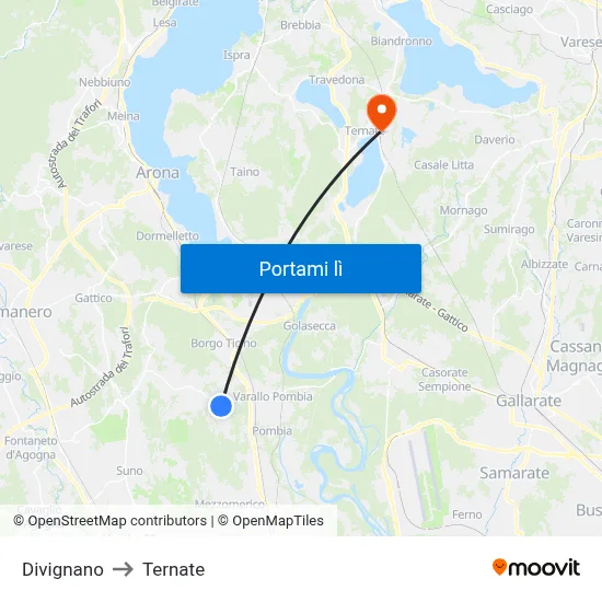 Divignano to Ternate map