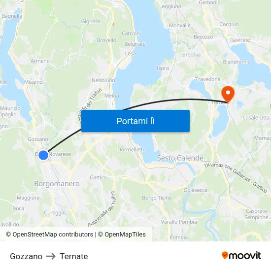 Gozzano to Ternate map
