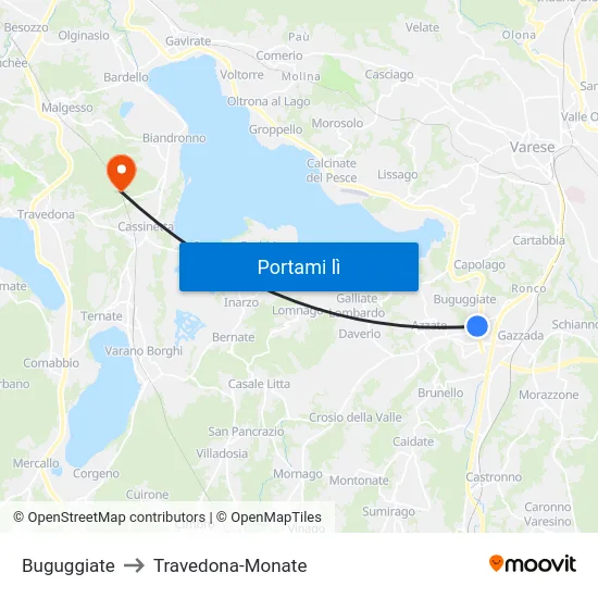 Buguggiate to Travedona-Monate map