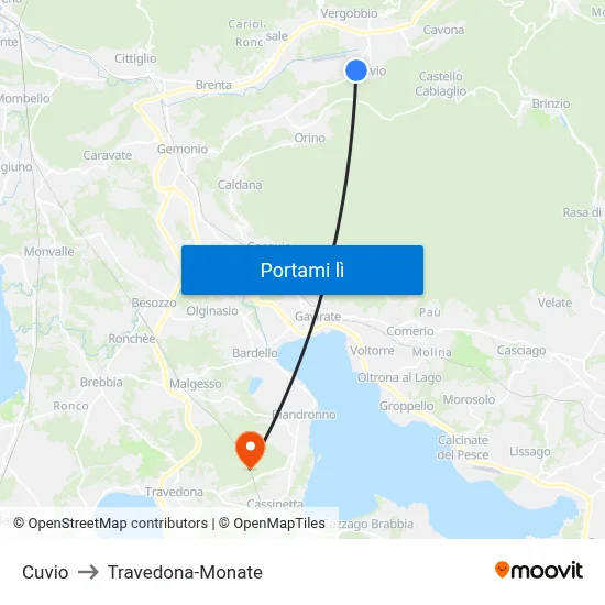 Cuvio to Travedona-Monate map