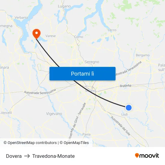 Dovera to Travedona-Monate map
