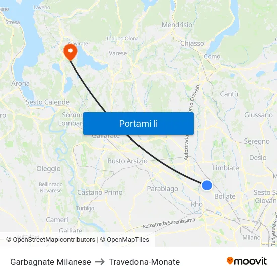 Garbagnate Milanese to Travedona-Monate map