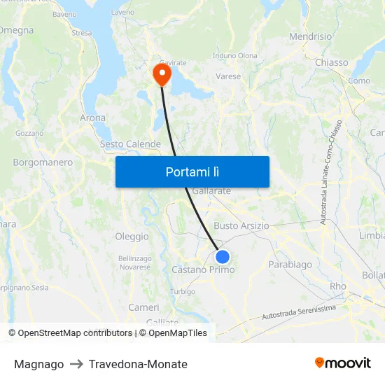 Magnago to Travedona-Monate map