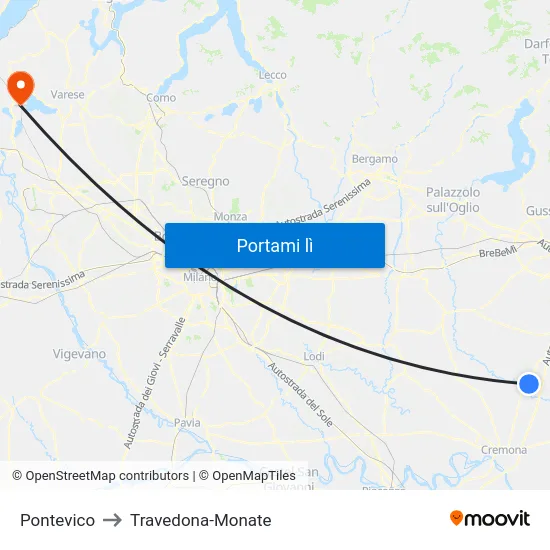 Pontevico to Travedona-Monate map