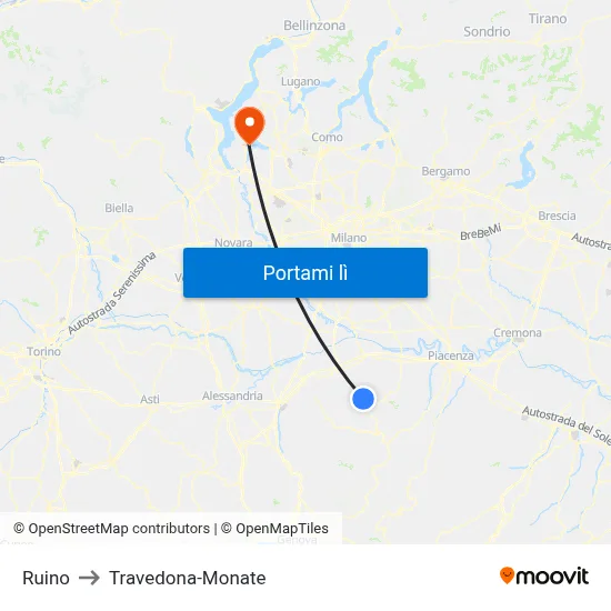 Ruino to Travedona-Monate map