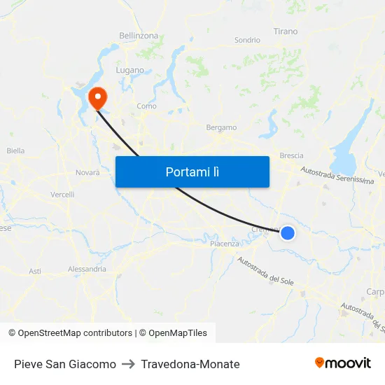 Pieve San Giacomo to Travedona-Monate map