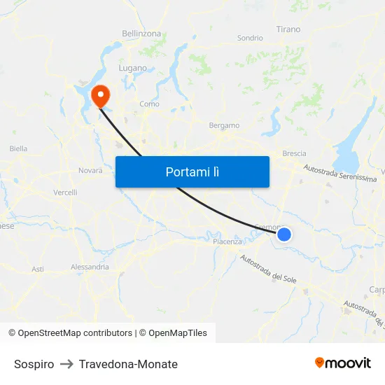 Sospiro to Travedona-Monate map