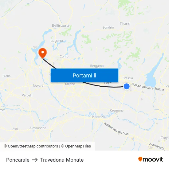 Poncarale to Travedona-Monate map