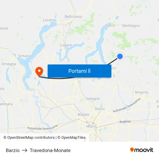 Barzio to Travedona-Monate map