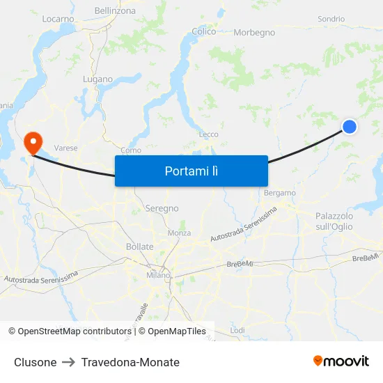 Clusone to Travedona-Monate map