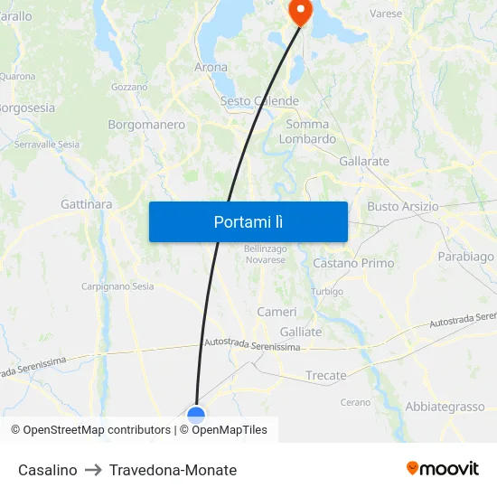 Casalino to Travedona-Monate map