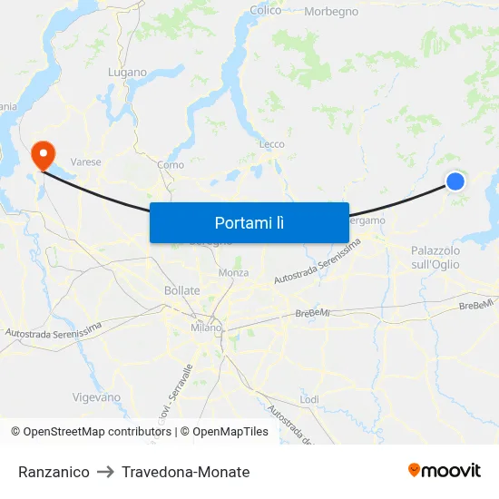 Ranzanico to Travedona-Monate map