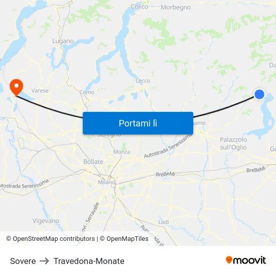 Sovere to Travedona-Monate map