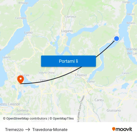 Tremezzo to Travedona-Monate map
