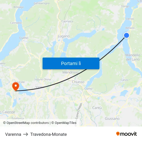 Varenna to Travedona-Monate map