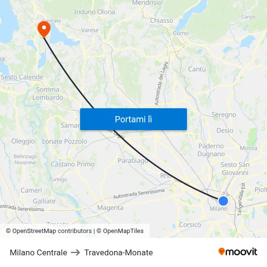 Milano Centrale to Travedona-Monate map