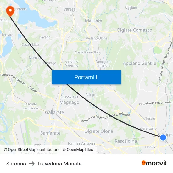 Saronno to Travedona-Monate map